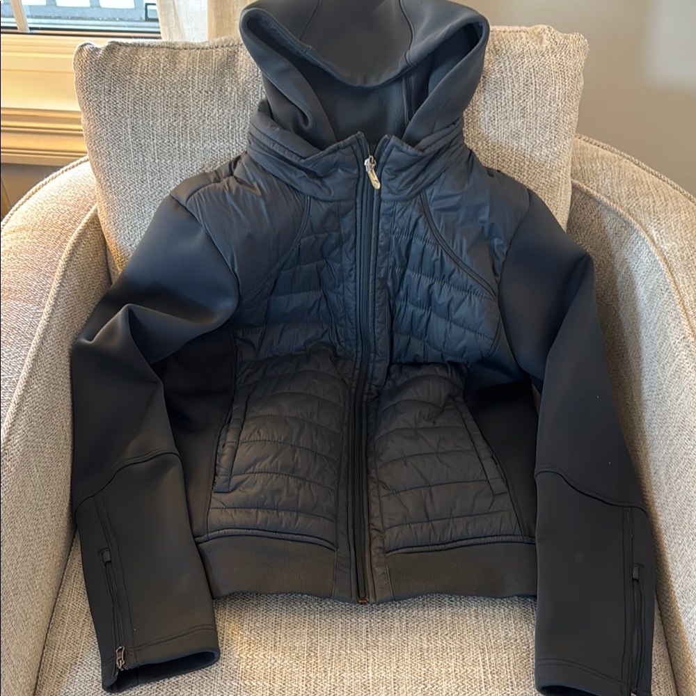 Blue Quilted Hooded Jacket